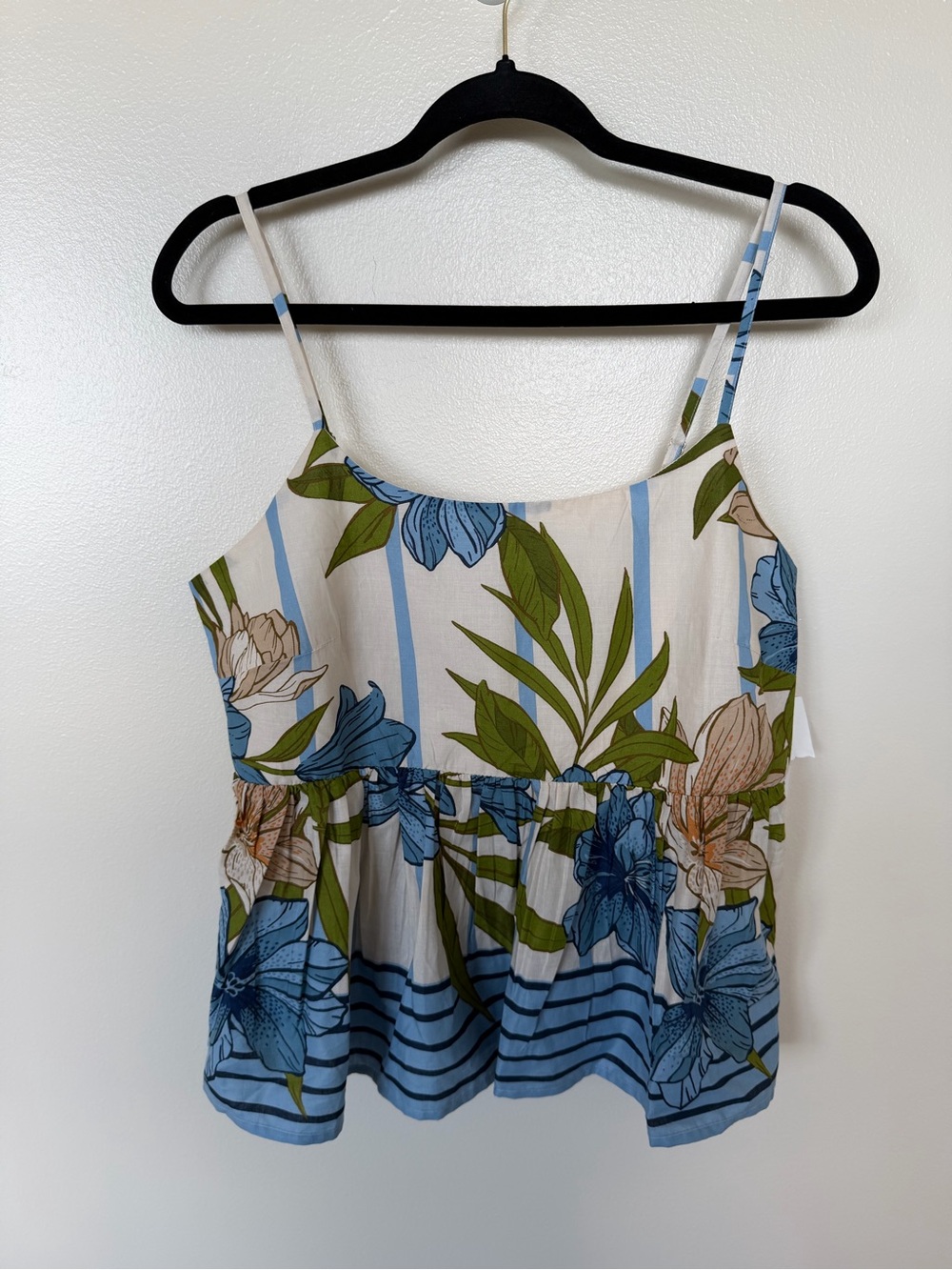 CECE Summer Siesta Peplum Tank in Green & Blue Floral